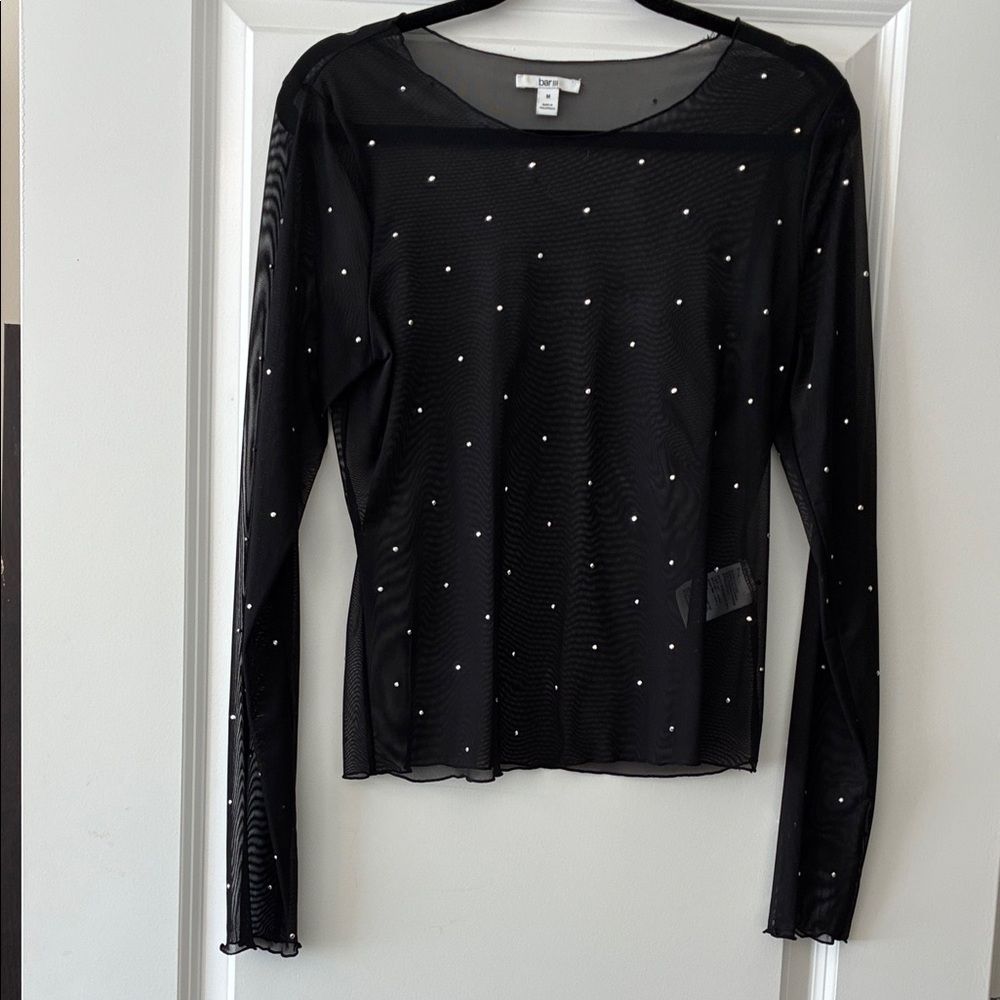 Bar III Black Sheer Blouse with Stud Details
